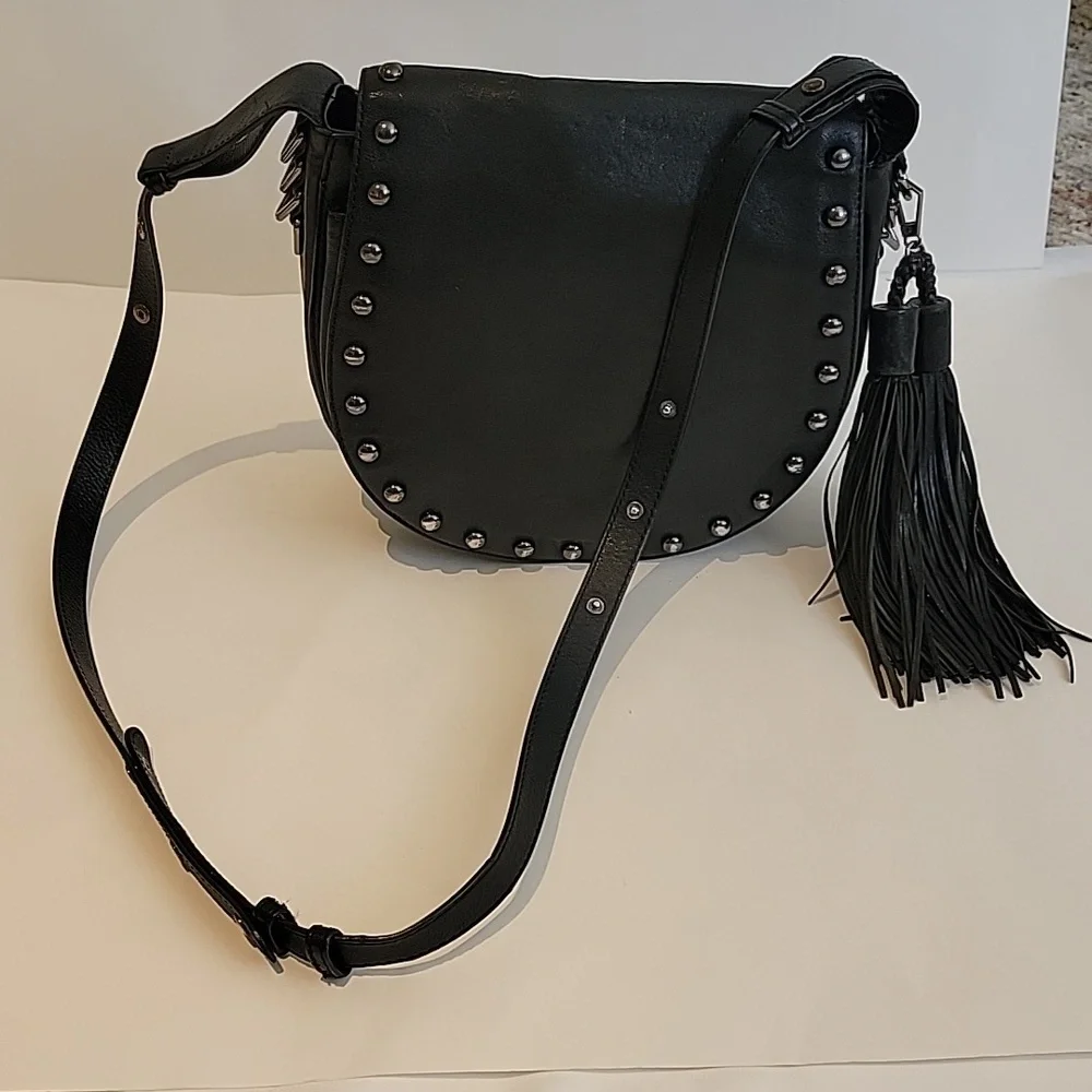 Black Studded Leather Crossbody Bag - Picture 9 of 13